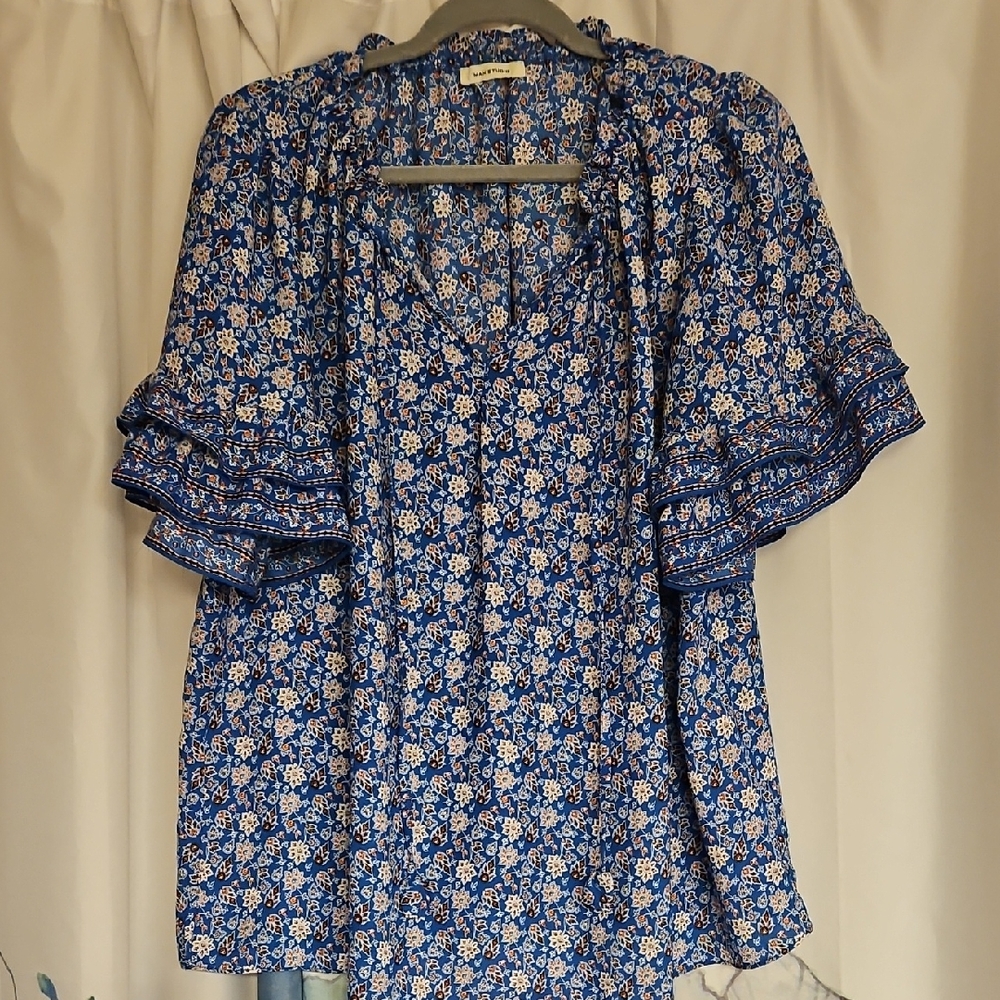 Max Studio Blue Floral Blouse